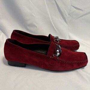 Stuart Weitzman Red Burgundy Suede Jeweled Square Toe Shoes Women’s Size 8.5